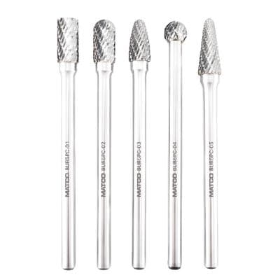 4.5" LONG CARBIDE BURR SET, 1/4" SHANK, DOUBLE CUT, 5PC