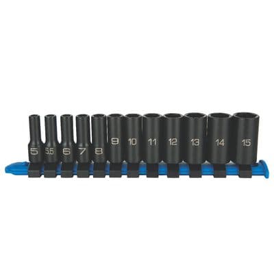 12 PIECE 1/4" DRIVE METRIC 6 POINT ADV MID-LENGTH IMPACT SOCKET SET