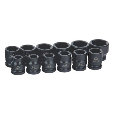 12 PIECE 3/8" DRIVE METRIC 6 POINT ADV STUBBY IMPACT SOCKET SET