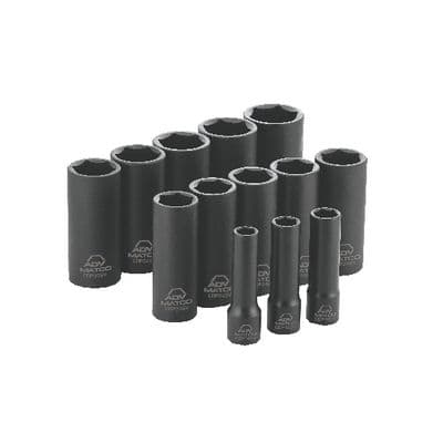 13 PIECE 1/2" DRIVE SAE 6 POINT ADV DEEP IMPACT SOCKET SET