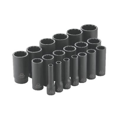 19 PIECE 1/2" DRIVE SAE 12 POINT ADV DEEP IMPACT SOCKET SET