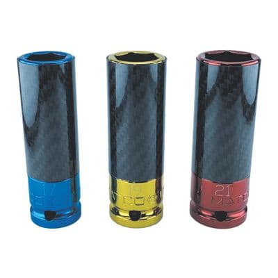3 PIECE 1/2" DRIVE METRIC 6 POINT THIN WALL WHEEL SOCKET SET