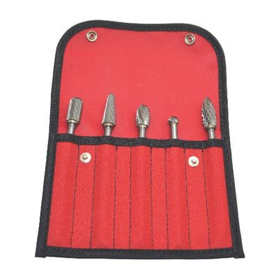 STANDARD LENGTH CARBIDE BURR SET. 1/4" SHANK, DOUBLE CUT, 5 PC